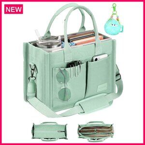 Canvas Tote Bag with Zipper Closure, Multiple Compartments, Bottom Support